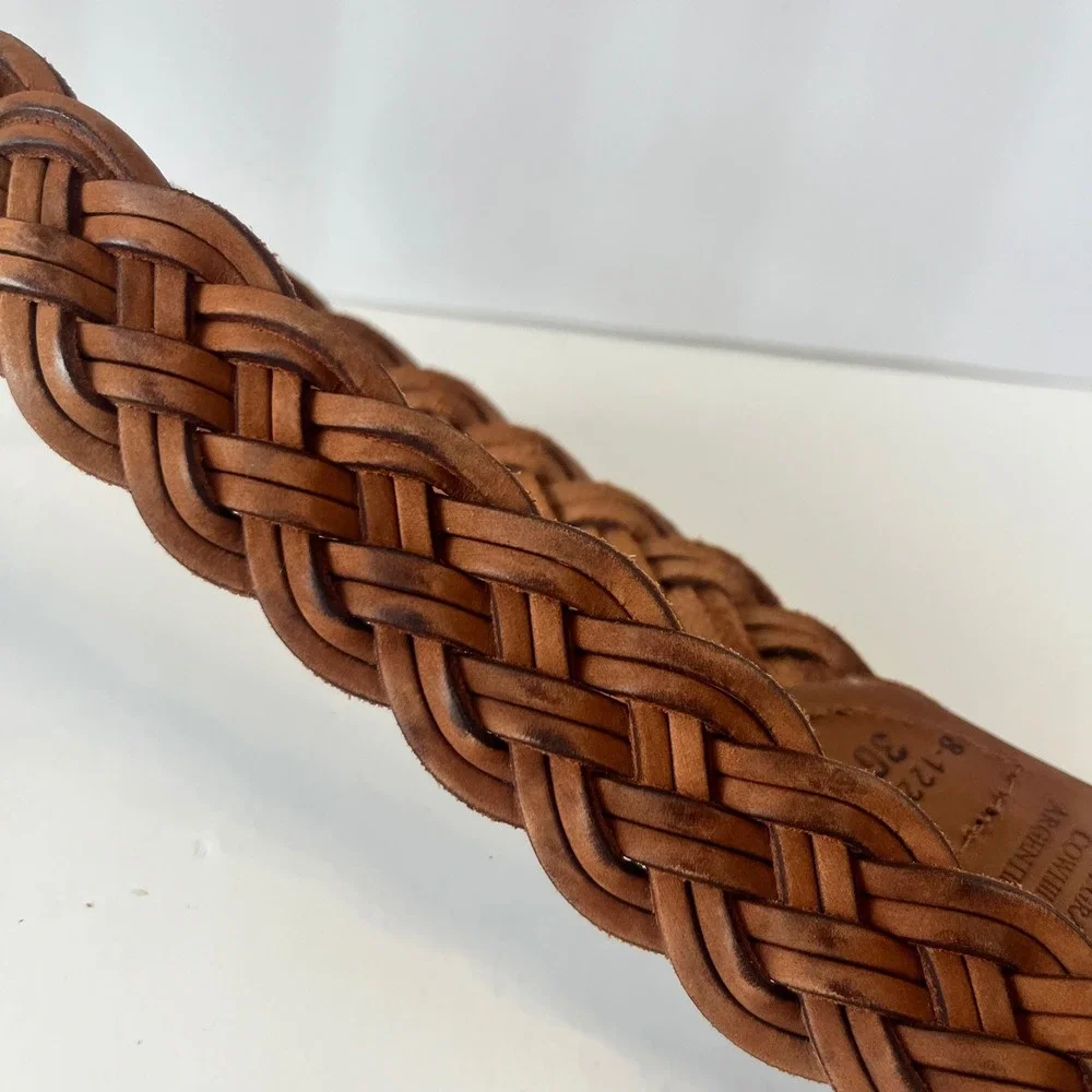 Full Grain Cowhide Braided Leather Belt Brown Woven‎ Argentina Size 36 BOHO